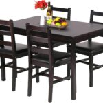 5-Piece Solid Wood Dining Table Set for 4 | Brown | Pine Kitchen Table with Upholstered Chairs | Space-Saving Design | Smooth Easy-to-Clean Surface | for Dining Room, Apartment, Restaurant