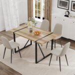 Dining Table Set for 4, Modern Table and Chairs Set of 4, 5 Piece Dining Table Set Include Wooden Kitchen Table and 4 Fabric Chairs Ideal for Kitchen Dining Room Easy to Assemble